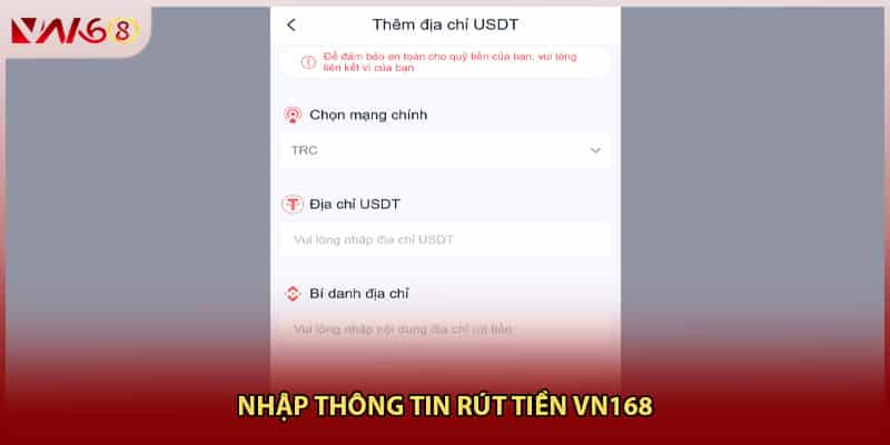 Nhập thông tin rút tiền VN168